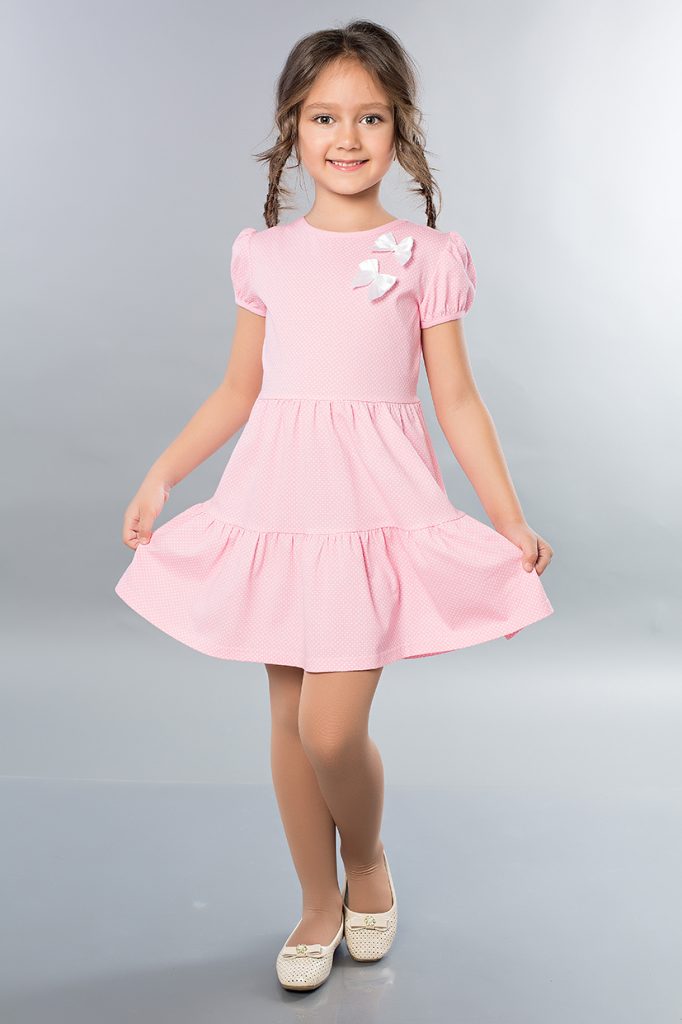 Трикотажное платье Д 5107 розового цвета в горошек
